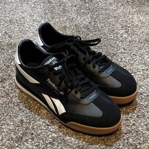 Reebok Women's Black and White Athletic Shoes with Gum Sole